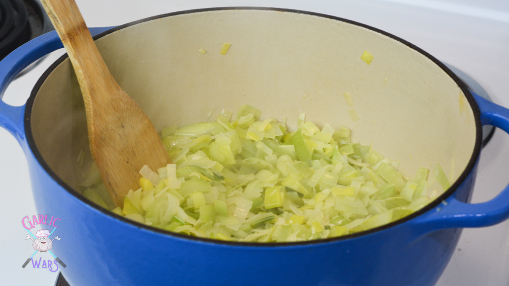 fully cooked leeks and celery