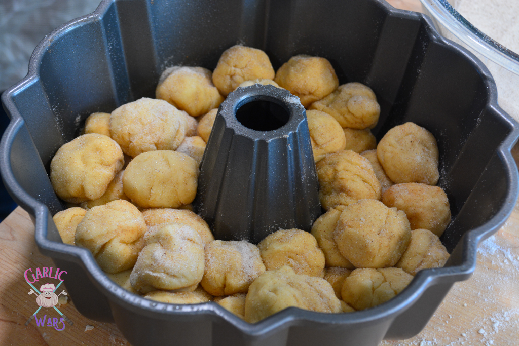 dough balls in bundt pan