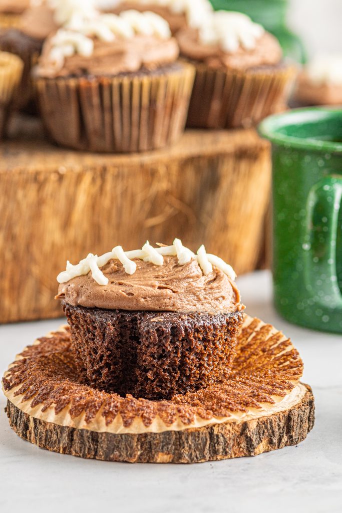 chocolate cupcake with football design