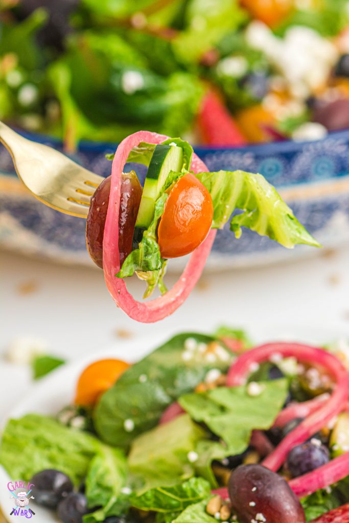 summer salad on fork